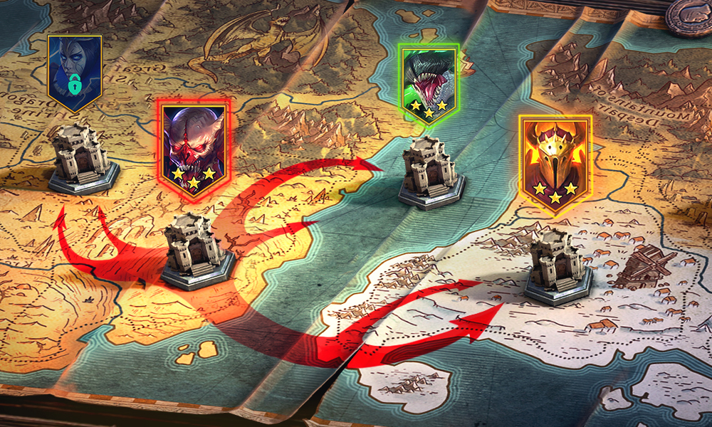 A map showing off some of the locations and enemies you'll fight in RAID: Shadow Legends.