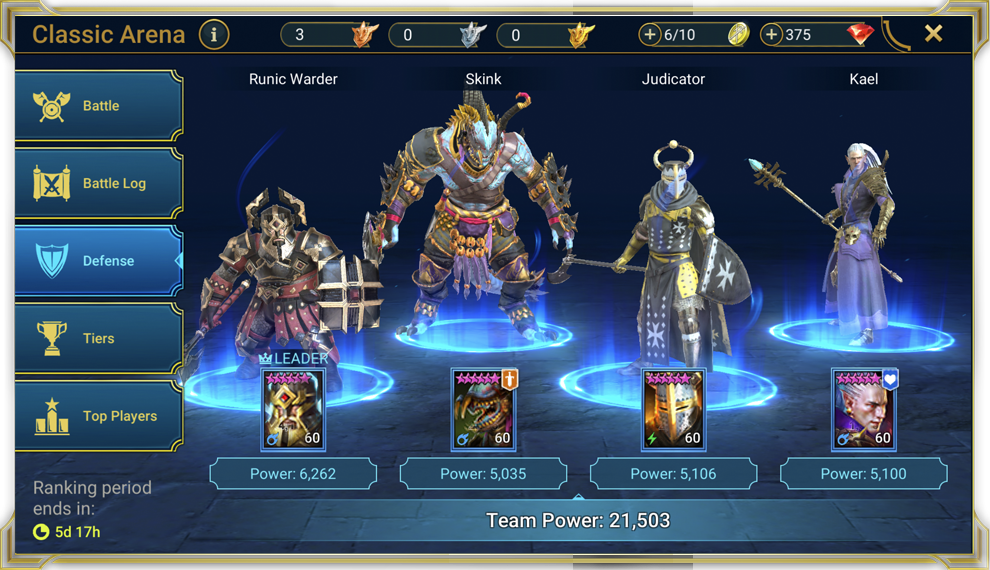 raid shadow legends defensive arena team